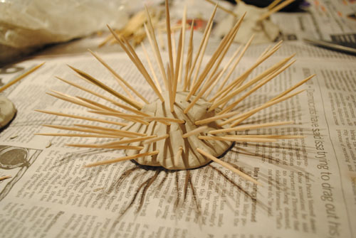 sea urchin with toothpicks